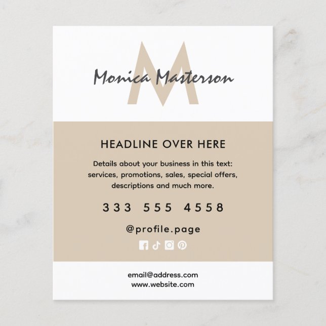 Ren minimalism vit sand tan salong flygblad (Framsidan)