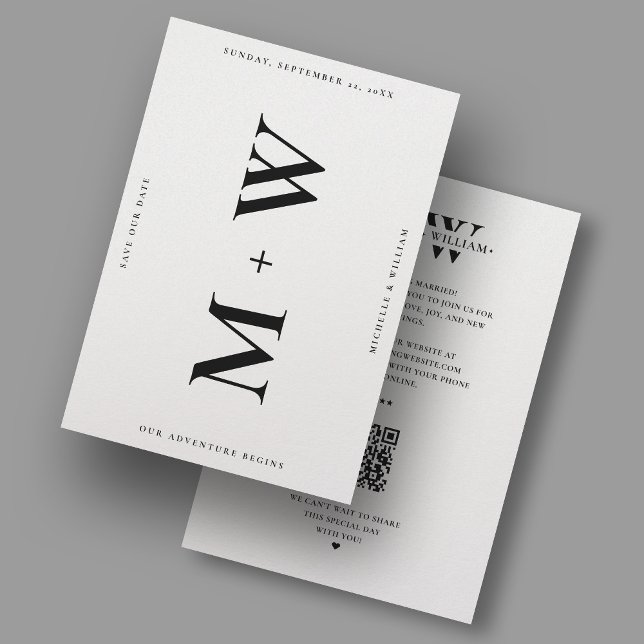 Ren Minimalistisk Bröllopsmonogram Vit Modern Spara Datumet (Clean Minimalist Wedding Monogram White Modern Save The Date
)