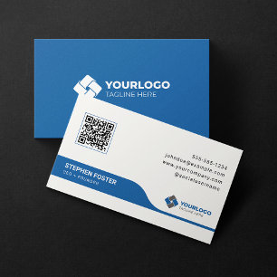 Ren & Modern Corporate Blue QR-kod Anpassad Logo Visitkort