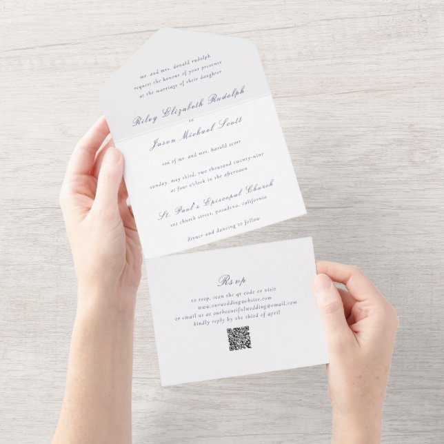 Ren Navyblå QR-kod Elegant Bröllop (Avrivbar del)