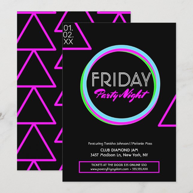 Ren Neons Nattklubb Flyer Kampanj Inbjudningar (Fram/baksida)