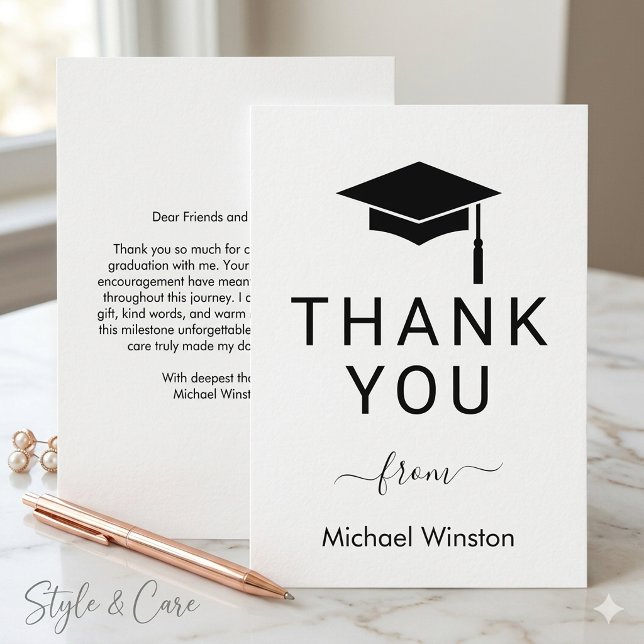Ren och Chic Tackkort för Examen Tack Kort (Clean and Chic Graduation Thank You Card)