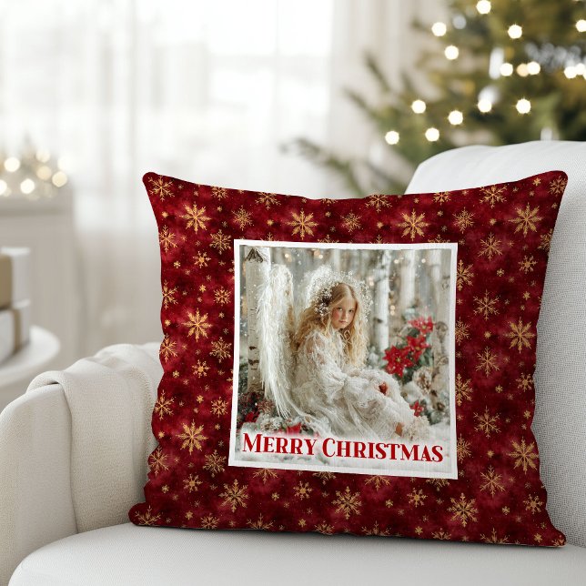 Ren och guld ängelkonst viktoriansk jul  kudde (Pure Red and Gold Angel Art Victorian Christmas Pillow)