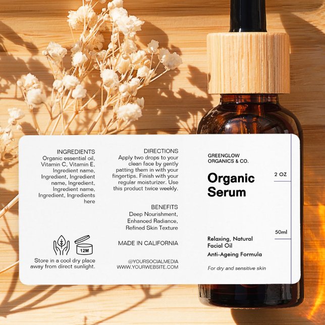 Ren och minimalistisk modern kosmetisk droppsten F Fraktsedel (Zazzle Clean & Minimalist Modern Cosmetic Dropper Bottle  Label)