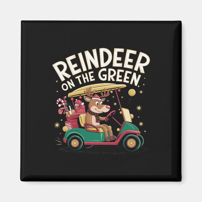Ren på grön jul golft-shirt för golfare  magnet (Framsidan)