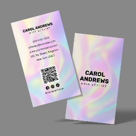 Ren Pastell Holografisk Frisörsalong QR-kod Visitkort