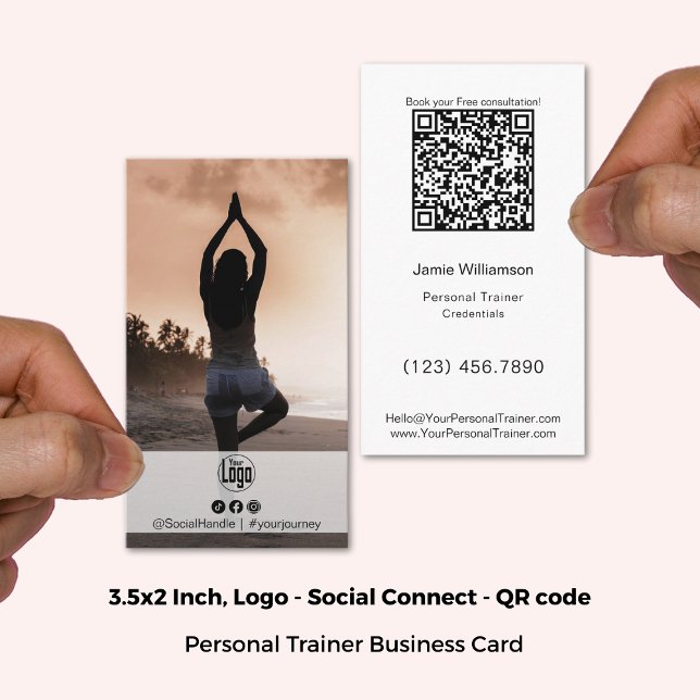 Ren personlig tränare för tillgänglig fotofoto-Log Visitkort (3.5x2 Inch, Clean Approachable Photo Logo Personal Trainer Business Card)