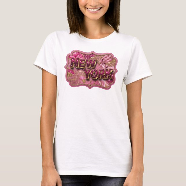 Ren Pink NEW YORK Designtryck T Shirt (Framsida)