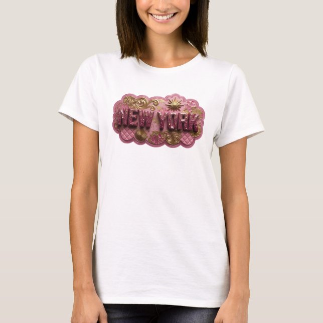 Ren Pink NEW YORK-skrivning T Shirt (Framsida)