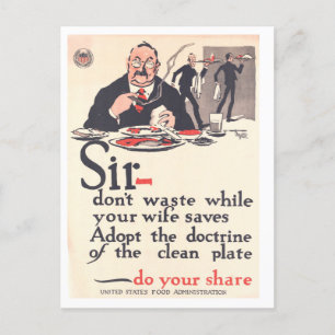 "Ren plåt" Poster för manar under WWI-vykort Vykort
