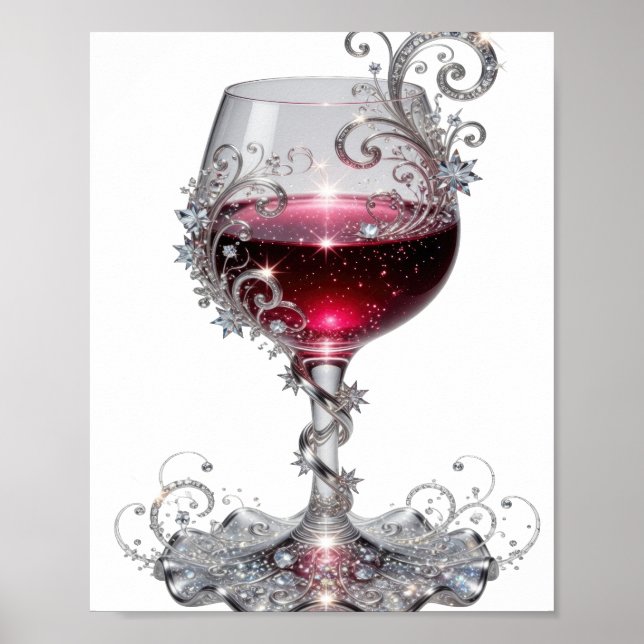 Ren Röd VINSGLAS Design i Silver Poster (Framsidan)