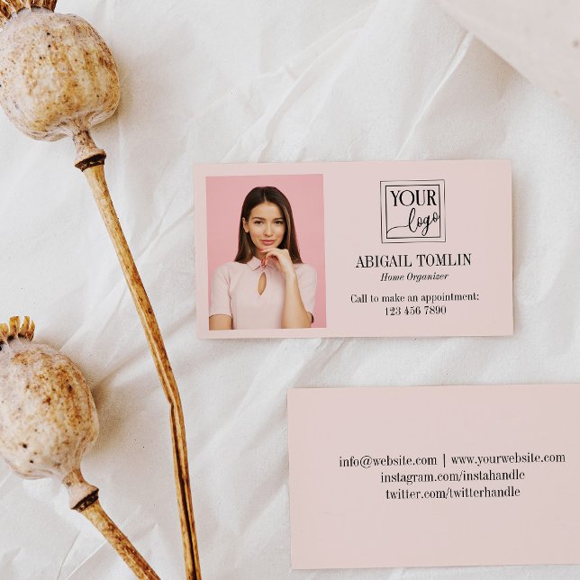 Ren Rosa Logotyp & Personligt Foto Visitkort (Skapare uppladdad)