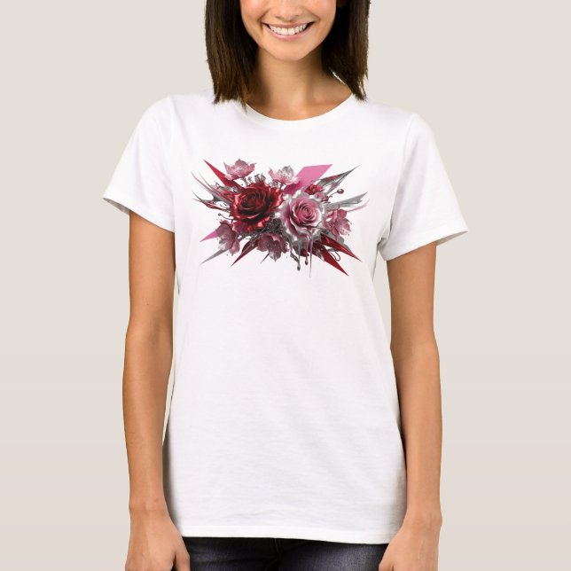 Ren Rosa röda och silverrosor Citat T-shirt (Framsida)