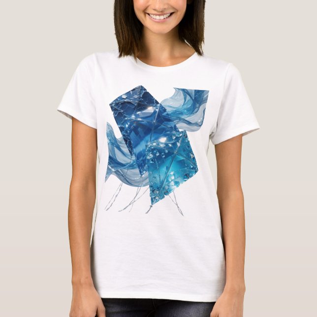 Ren Silver BLÅ ISKRISTALLER Grafisk Design T Shirt (Framsida)