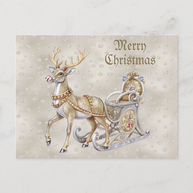 Ren Sleigh Holiday Jul Postkort Vykort (Framsida)