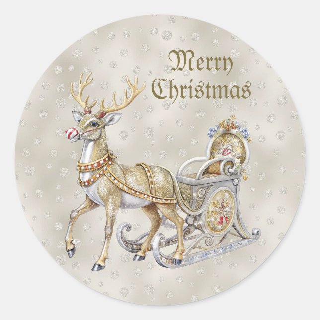 Ren Sleigh Jul Klistermärke (Framsida)