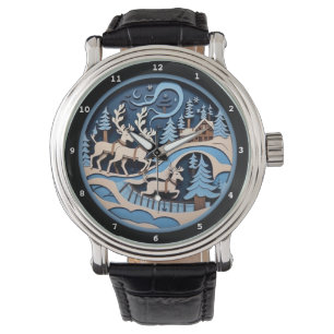 Ren Sleigh Ride Vinter Konstverk Armbandsur
