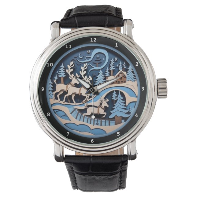 Ren Sleigh Ride Vinter Konstverk Armbandsur (Framsida)