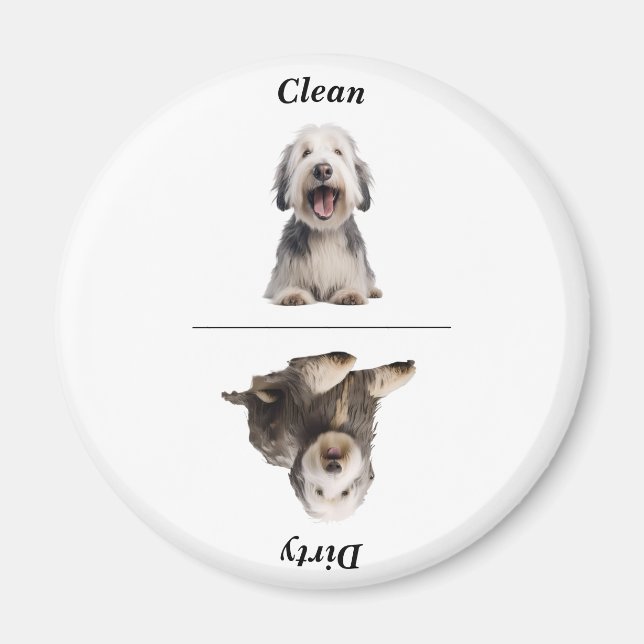 Ren/smutsig Sheepdog Dishwasher Magnet med text (Framsidan)