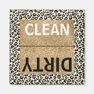 Ren/smutsig utskrift av Dishwasher Guld Glam Leopa Magnet