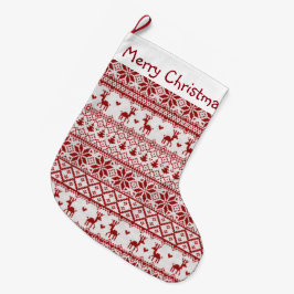 Ren, snöflingor och julgranar stor julstrumpa