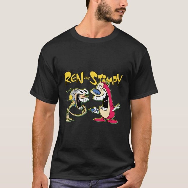 Ren Stimpy Lycklig Helmet T Shirt (Framsida)