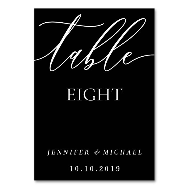 Ren svart, modern, minimalistisk kalligrafisittnin bordsnummer (Framsidan)