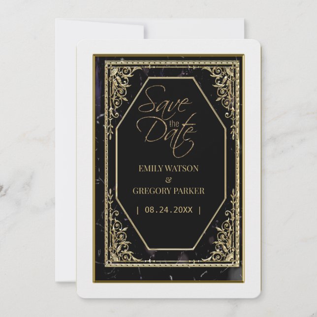 Ren svart och guld elegans. spara datumet (Framsida)