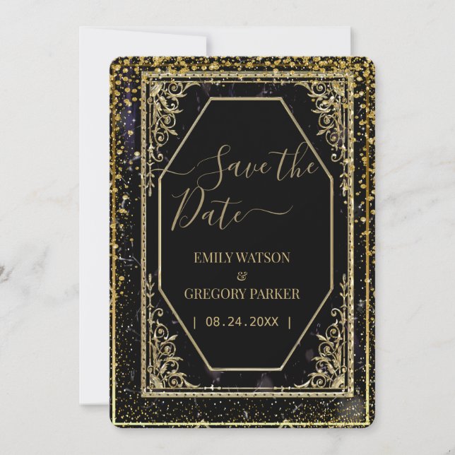 Ren svart och guld elegans. spara datumet (Framsida)