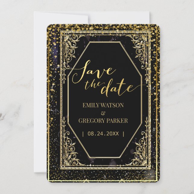 Ren svart och guld elegans,  spara datumet (Framsida)