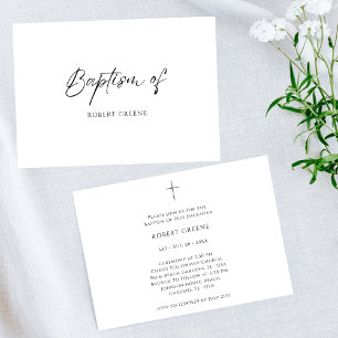 Ren svart och vit kristen katolsk baptism inbjudningar