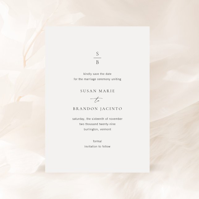 Ren svart och vit monogram Modern Bröllop Spara Datumet (Skapare uppladdad)