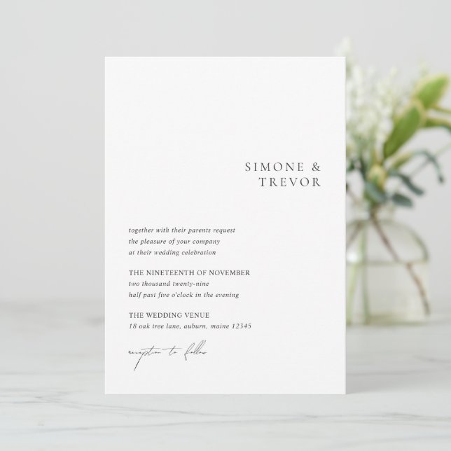 Ren svart och vit QR-kod Modern Bröllop Inbjudningar (Stående Fram)