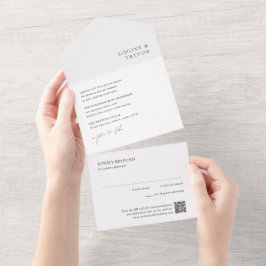 Ren Svart och Vit QR-kod Modern Bröllopsinbjudan
