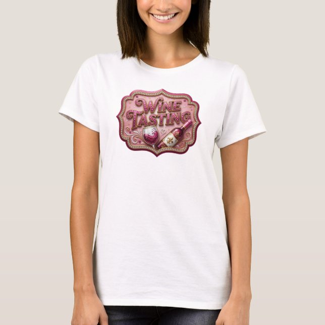 Ren Tryckning av RÖTT VINSMAKNING i rosa T Shirt (Framsida)