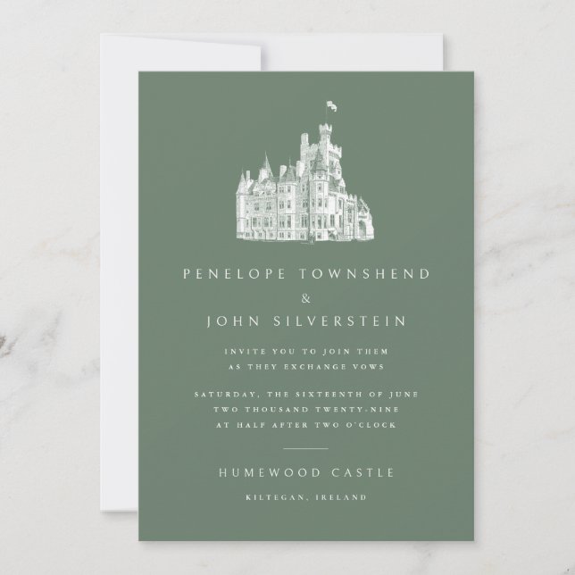 Ren typografi Slott Illustration Grön Bröllop Inbjudningar (Framsida)