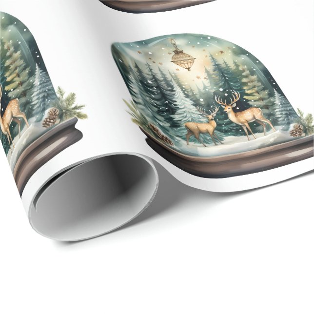 Ren Vinter Skog Vattenfärg Snöglob Presentpapper (Rullad Hörn)