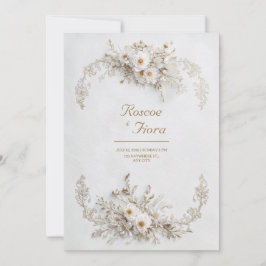 Ren Vit Blommig Guld Vin Elegant Bröllop Inbjudningar
