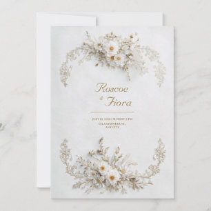 Ren Vit Blommig Guld Vin Elegant Bröllop Inbjudningar