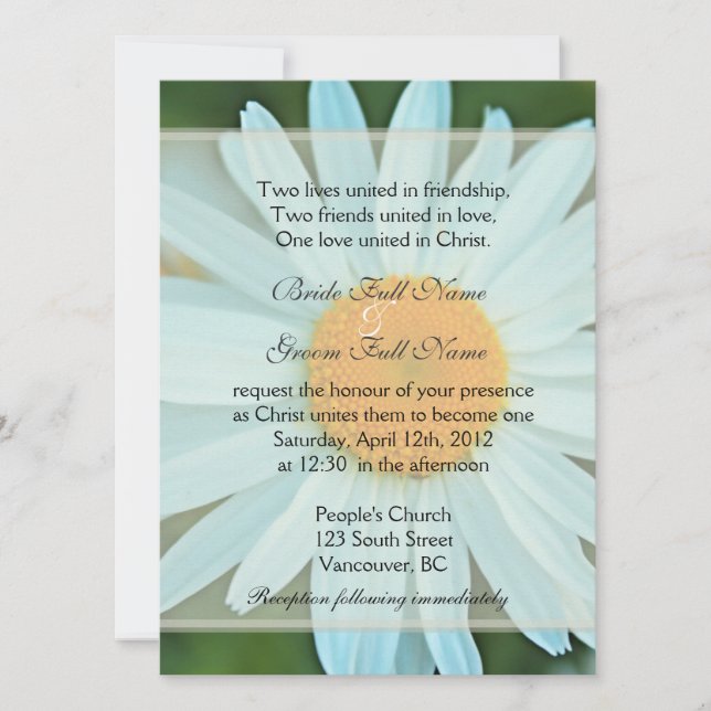 Ren vit daisy blomma Christian bröllop Inbjudningar (Framsida)