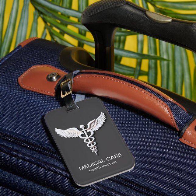 Ren vit detaljerad Caduceus Anthracite Medical Bagagebricka (Framsida Insitu 1)