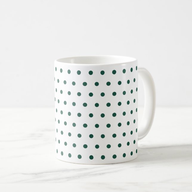 Ren vit Mörk grönt Polka dots, enkel minimal Kaffemugg (Framsida höger)