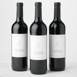 Ren vit och Rosa enkel Löv | BRÖLLOP VIN Vinflaska Etikett