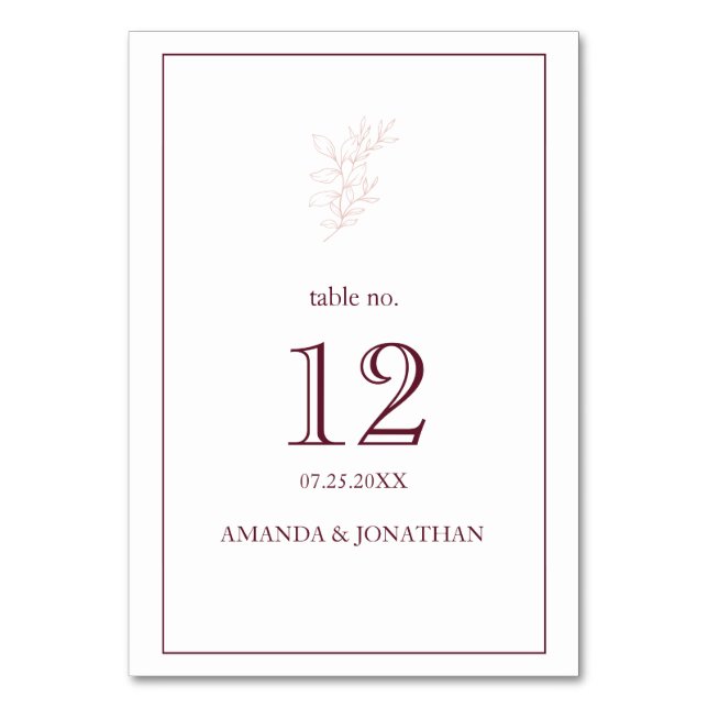 Ren vit och Rosa enkel Löv | Modern Bröllop Bordsnummer (Framsidan)