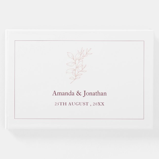 Ren vit och Rosa enkel Löv | Modern Bröllop Gästböcker (Framsida)