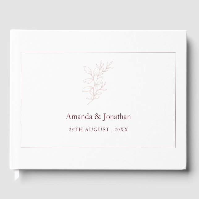 Ren vit och Rosa enkel Löv | Modern Bröllop Gästböcker (Framsida)