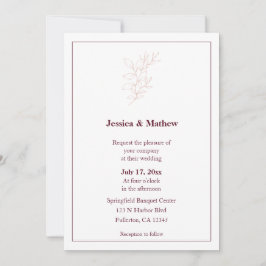 Ren vit och Rosa enkel Löv | Modern Bröllop Inbjudningar