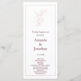 Ren vit och Rosa enkel Löv | Modern Bröllop Program