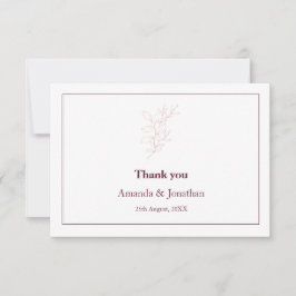 Ren vit och Rosa enkel Löv | Modern Bröllop Tack Kort
