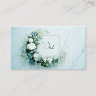 Ren vit ros och blå blomstermarmor visitkort